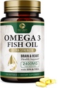 Omega 3 Fish Oil Pills 2400mg - 三重力量 Omega 3 Fish Oil Supplies - Best EPA & DHA Fatty Acids for Brain & Heart Health Support, Nature's Omega3 Supplies, 60日供应 - 120软胶