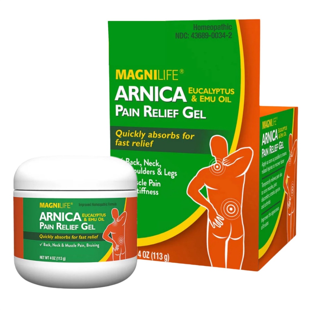MagniLife Arnica 疼痛救济Gel,快速代理颈部和背部疼痛救济Eucalyptus和Emu Oil至Soothe Soreness,炎症和不适 - 4oz
