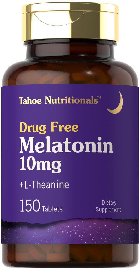 Tahoe 营养学 Melatonin 10mg 150平板 与 L Theanine 植物学, Non-GMO, Gluten 免费补充