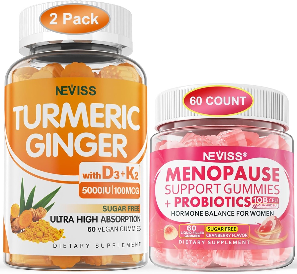 2 Pack Turmeric Ginger Gummys + 1 Pack 更年期补编 填充的 Gummys