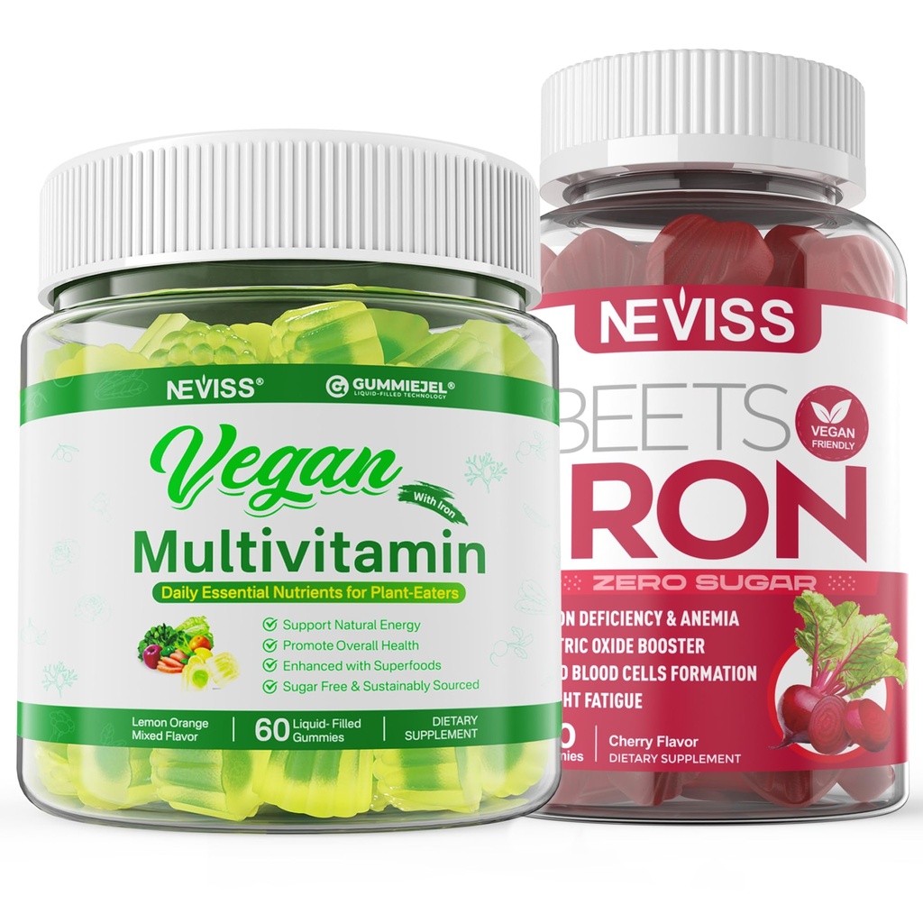 Vegan铁胶带 Vegan 多维特敏 女子铁胶带 Vitamin B12, A, D3, K2, Algae Omega 3, 镁, 锌