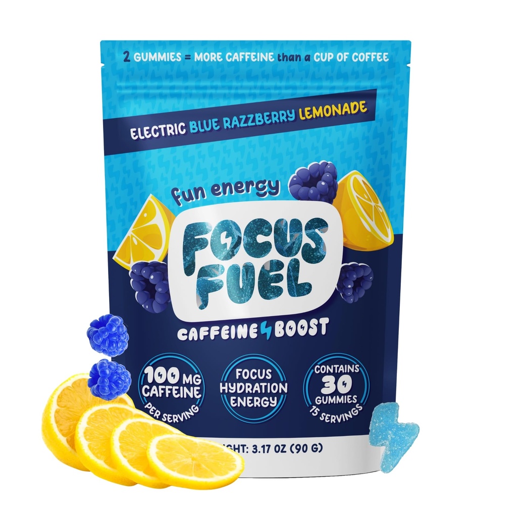 FocusFuel Energy Chews – Blue Razzberry Lemonade (15 services) – 100mg Cafeine + Alpha GPC + L- Theanine + B12, 镁 – Great Taste – 没有崩塌或 Jiters – 闪烁.