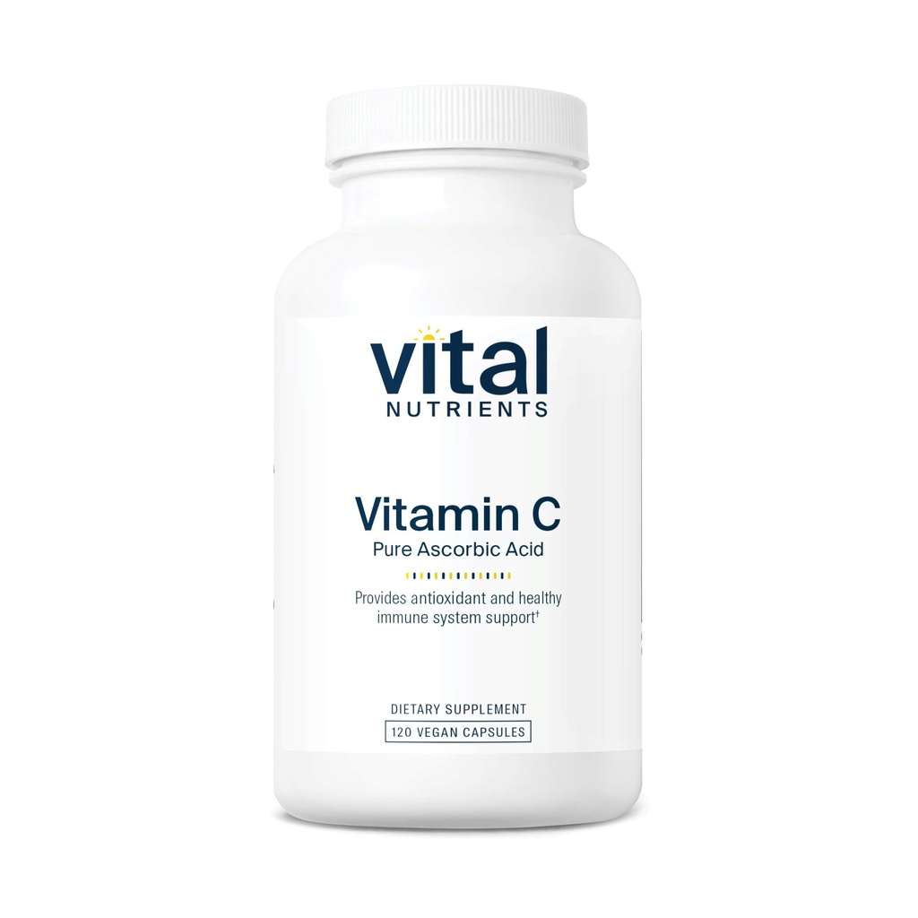 维生素C 1000mg(纯Ascorbic Acid) β Vegan 免疫支持和铁吸附剂补充剂* → Gluten,乳品和Soy Free → N-GMO → 120 Capsules