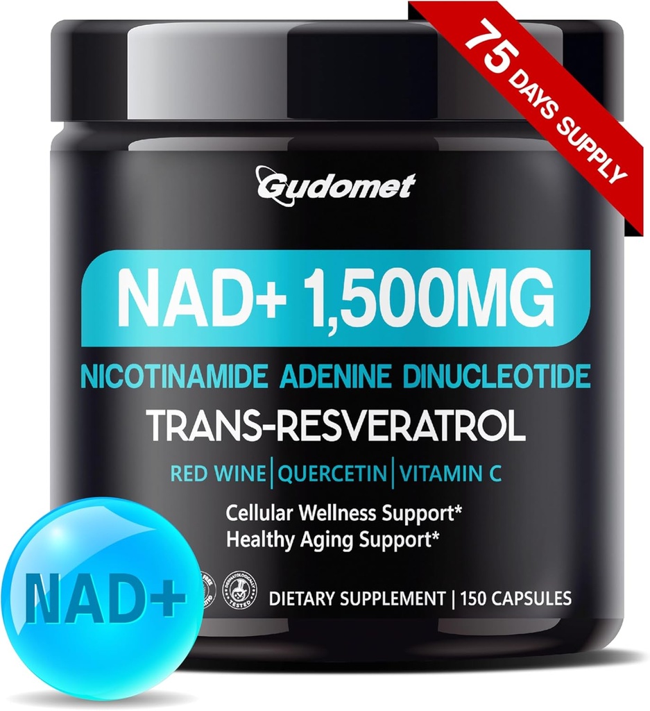 NAD+与跨Resveratrol,红葡萄酒,Quercetin & Vitamin C – 支持手机井与健康老化 - 150 Capsules - 在美国制造