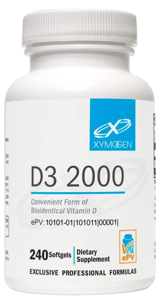 XYMOGEN D3 2000 - 生物可用维生素 D3 2000 IU(50 mcg) - 高概率维生素 D 支持免疫健康,骨骼+心脏健康的补充(240软胶)