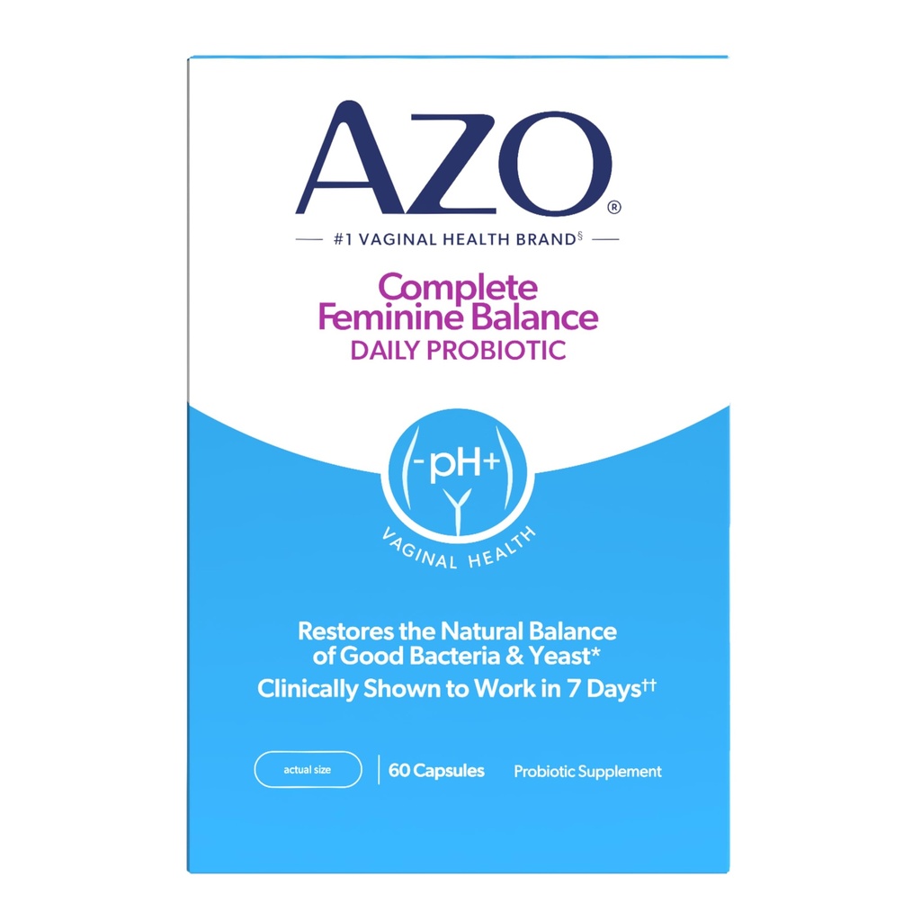 AZO 妇女全面女性平衡每日抗生素,临床证明有助于保护阴道健康,帮助平衡pH和酵母,非GMO,60个计数
