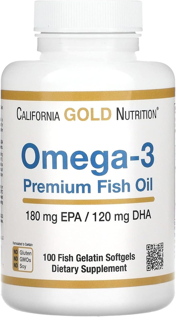加利福尼亚金营养 Omega-3 Premium Fish Oil,与EPA & DHA的焦点公式,支持最佳 Lipid Profile & Imune System, Gluten Free, Non-GMO, 100 Fish Gelatin Softgels.