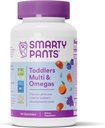 SmartyPants Toddler 多维特敏胶:Omega 3鱼油(EPA/DHA),维生素D3,C,维生素B12,B6,A,K & Zinc,Biotin,Beta Carotene,Gluten Free,Three Flavors,90 Count(30天供应)