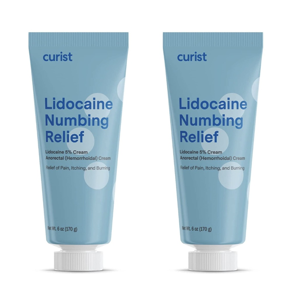 Curist 5% Lidocaine Cream 最大OTC 强度 专题疼痛缓解 OTC - 12 oz (Pack of 2) XL Tube 5% Lidocaine Numbing Cream to Numb 有效(2 Pack - 6 oz Tube)