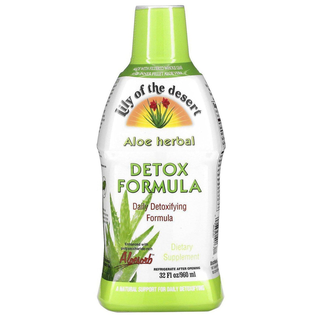 荒漠的Lily Of the Desert Aloe Vera Herbal Detox Formula - Aloe Vera Juice with Milk Thetle, Slippery Elm, Burdock Root, Dandelion Root, 以及Echinacea 为了古特健康,肝脏支持,以及健康, 32 Oz