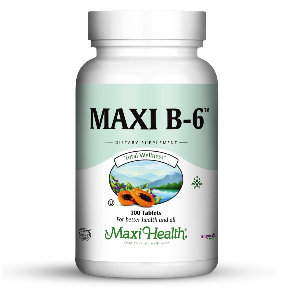 Maxi Health B-6 - 维生素B6-100 mg 心血管健康 - 100 片 - Kosher(100 计数,包数 2)