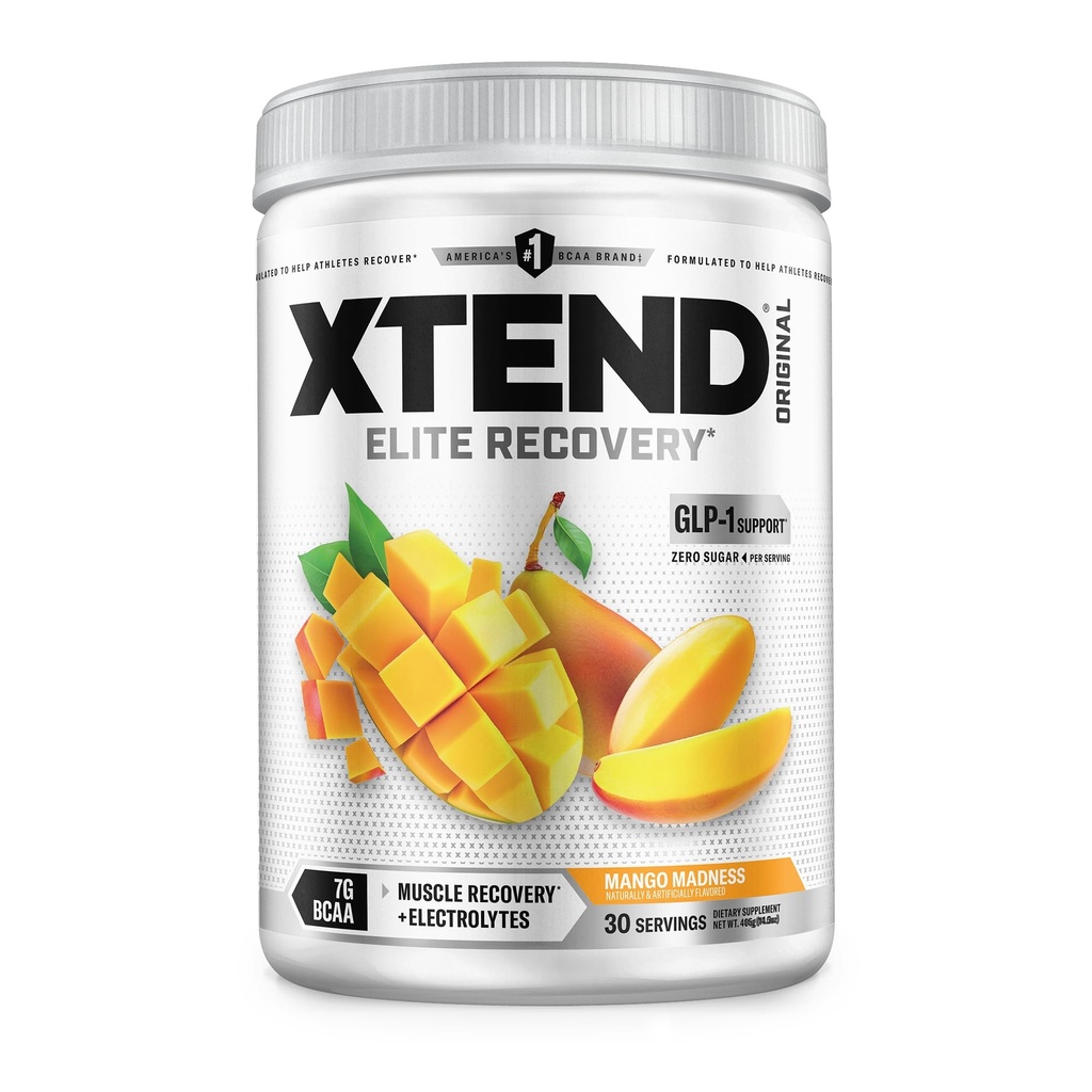 XTEND 原BCAA粉末,7g BCAAs和2.5g L-Glutamine 用于肌肉复苏水分和精液,无糖内饮和后饮用电解质,芒果疯,30种服务