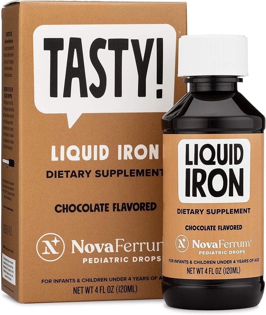 NovaFerrum Tasty & 小儿滴液体铁补充剂 婴儿、托德勒斯和孩子们 – 15 mg的铁 – 15 mL 剂量 – 4 岁  & under Gluten Free & 糖 – 糖 – 巧克力 Flavored – 120 服务