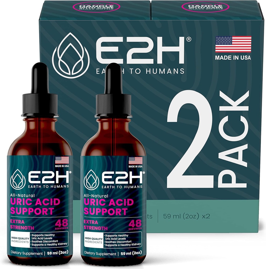 E2H Uric Acid Assistance Supplement - Tart Cherry and Devil's Claw - 支持Uric Acid 健康和肾功能 非GMO - Vegan - (2瓶)