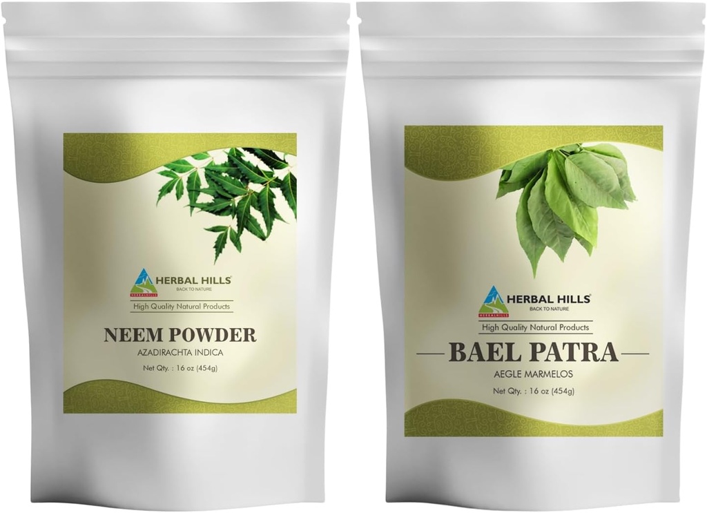 HERBAL HILLS NEEM叶粉和Bilva Bael叶粉包2 Combo