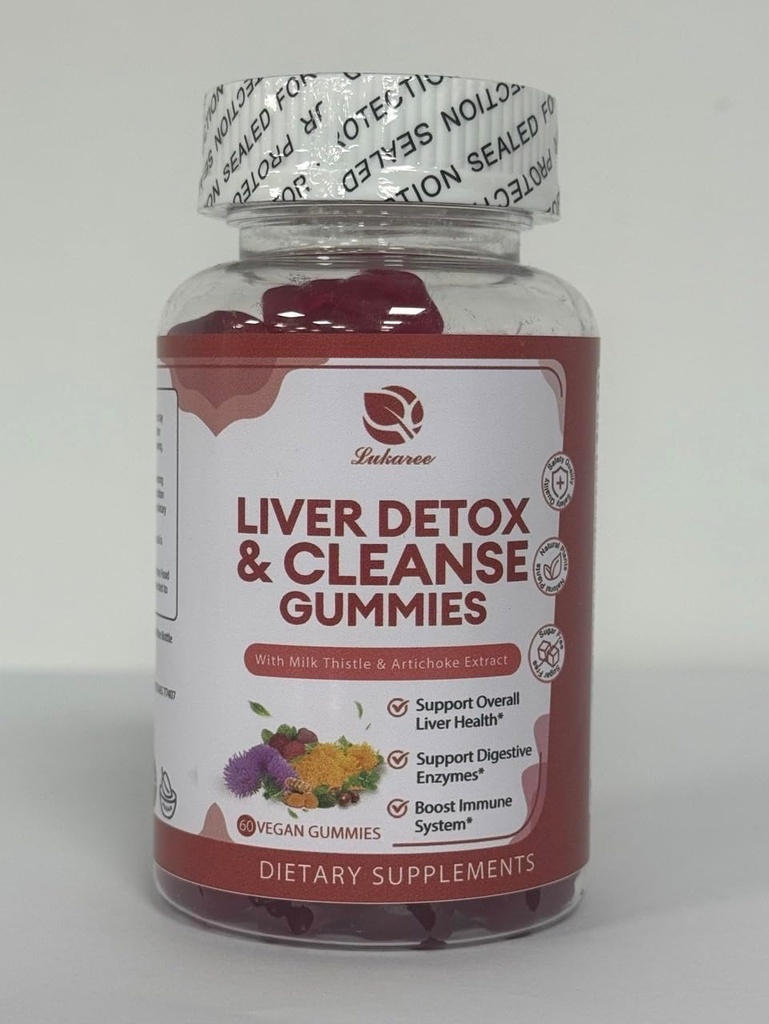 Lukaree Liver Cleanse Detox & Refering Gummys - 牛奶 硝酸西利玛林,丹德利翁, Artichoke 提取剂 & 长老莓 - 无糖,Raspberry Flavor - 180 伯爵