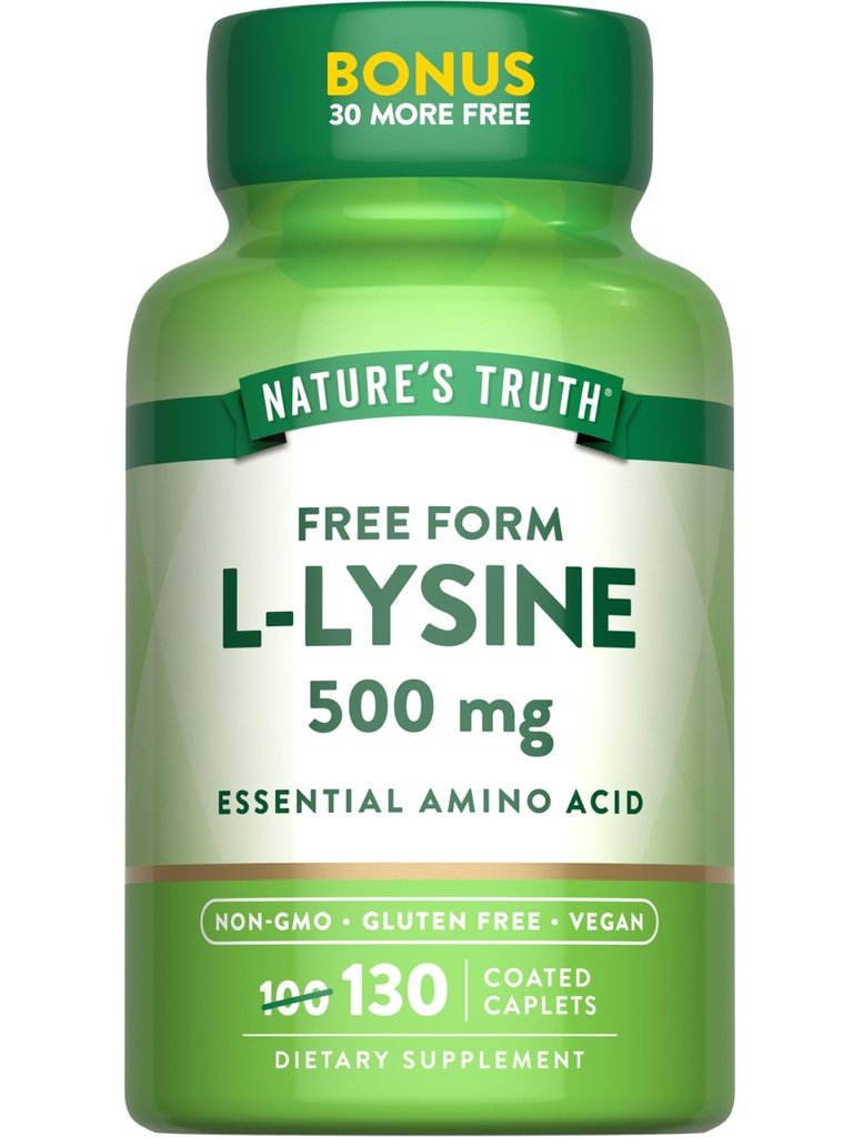 Nature's Truth L-Lysine 500mg + 130 加合卡片 → 自由形式 → 基本氨酸 → Vegan, Non-GMO, & Gluten Free Supplement