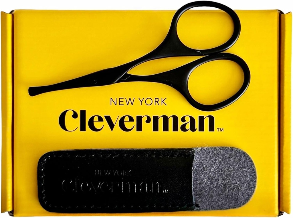 Cleverman Premium Facial Hair Scessors – 职业鼻毛剪刀,曲轴安全刀和圆形小提琴用于眉毛,胡子,胡子,耳毛三棱纹. 男子无污钢纺纱工具