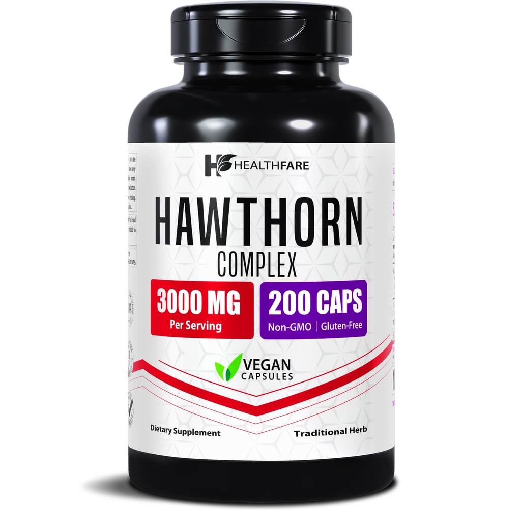 Hawthorn Berry 健康法补充品摘录 3000mg + extrastrong Herbal Formation → 200 Vegan Capsules → 支持心与循环健康 → 非GMO,Gluten-Free → 美国制造