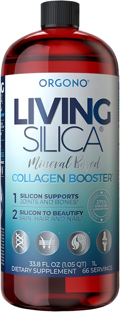 Orgono Living Silica Collagen 助推器 | Vegan 矿物基 Silica 补编 |支持健康Collagen 和 ELSTIN 生产,用于联合和Bone 支持,光滑皮肤,强发和钉子 | 33.8 Fl Oz