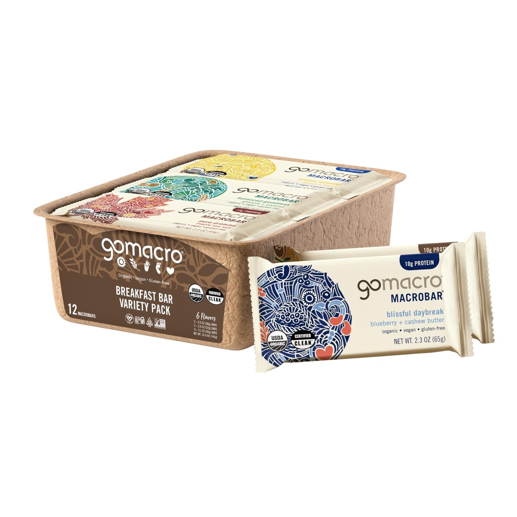 GoMacro Macrobar 有机维冈蛋白棒,早餐品种包, 12个伯爵