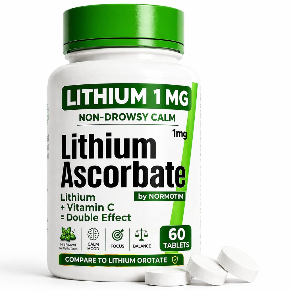 1mg 硫酸锂 — Orotate 安全替代品 — Microdose Lithium 补充 Mood, Focus & Calm — Vitamin C 支持 — 60 片 — 美国制造