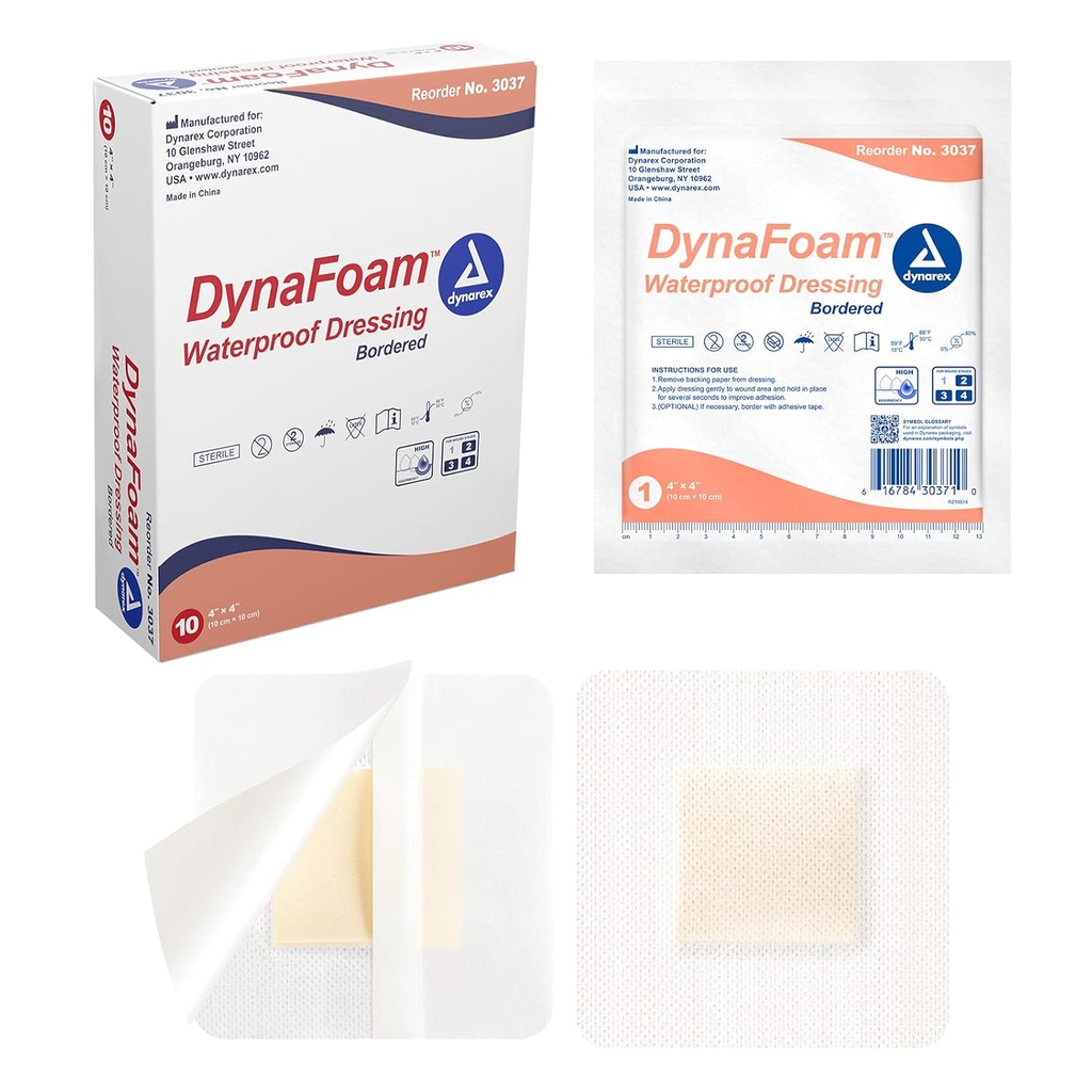 Dynarex Dynafoam 防水带 粘着泡沫 伤口 穿戴带 , 4" x 4, 10 Counter
