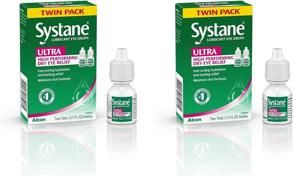 Systane Ultra润滑剂眼滴,人工眼泪用于干眼,双包,每包10mL(包2)