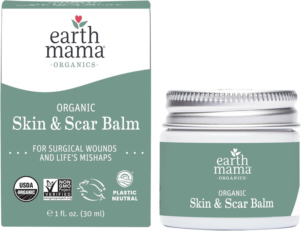 Earth Mama Organization Skin & Scar Balm QQC - 部分 恢复皮肤护理,怀孕延伸 Mark Scar Cream 与有机乔乔巴油,塔马努油和Gotu Kola