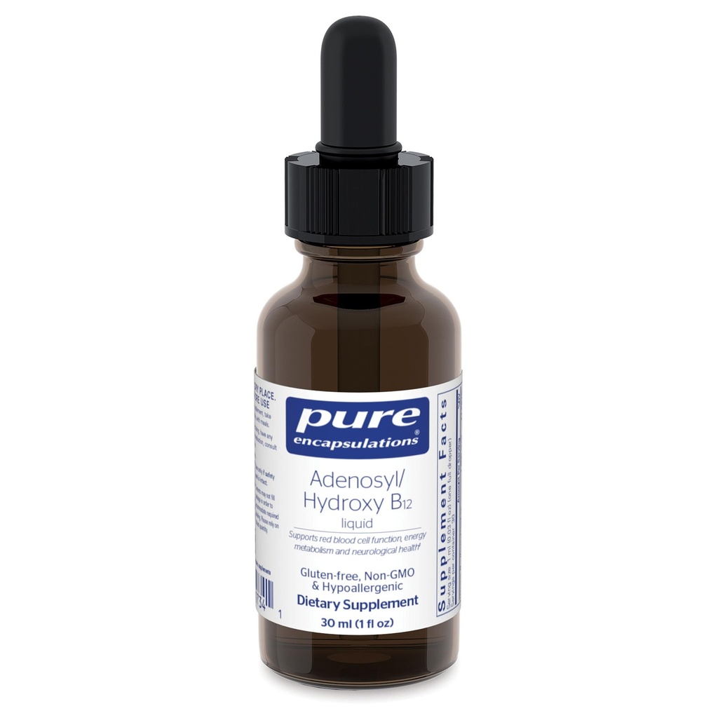 纯封装 Adenosyl/Hydroxy B12 液态30 mL - 支持能量代谢和神经健康* - 用于大脑支持* - 格鲁滕自由 - 维冈 - 1 Fl Oz