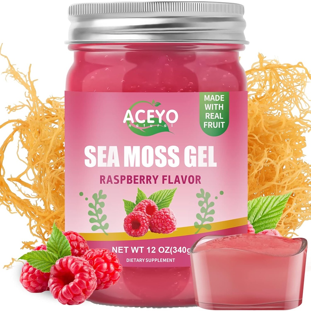 ACEYO(12 OZ) 爱尔兰海 Moss Gel 有机 Raw Vegan Raspberry Flavor 102 维生素和矿物野生收获 非GMO Immune Defense Booster 甲状腺素消化支持