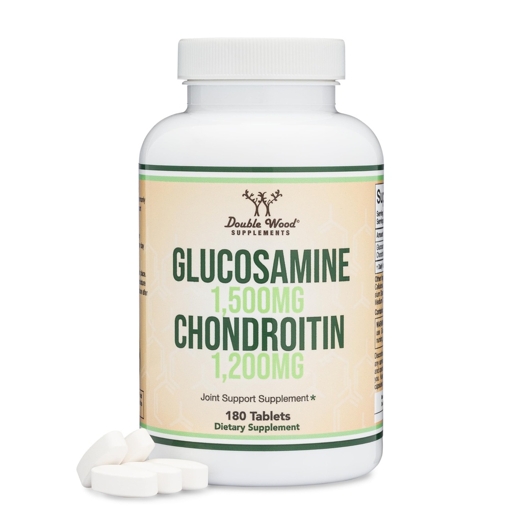 Glucosamine Chondroitin 三重强力(1,500mg Glucosamine Sulfate, 1,200mg Chondroitin) 180 平板电脑,两个月供应(联合支持补充) Gluten Free, 非GMO 由双木公司制作
