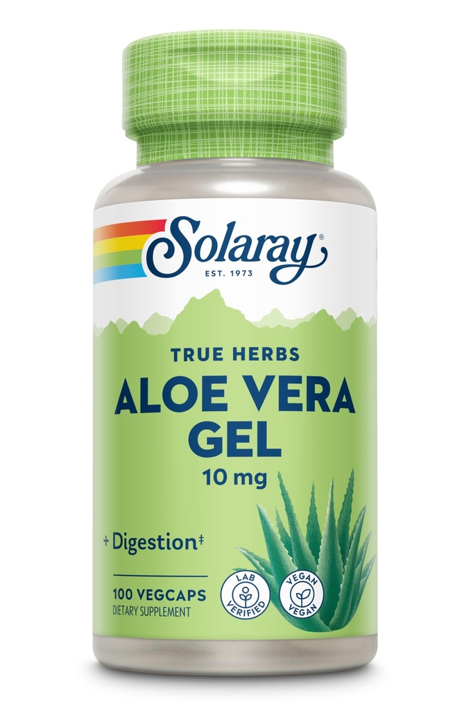 SOLARAY Aloe Vera Gel 集中200X - 相当于2000mg 新鲜的Gel, Aloe Vera Capsules with Ginger, Peppermint and Parsley, 草药健康支助, Vegan, Non-GMO, 60天保障, 100名服务员