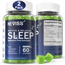 NEVISS Melatonin 成人免费睡眠援助Gummys - 镁 Glycnit Gummys - GABA, L-Tryptophan, Magnesium, Ashwagandha - 非哈比特造型, 帮助深度放松 - Vegan, Lemon Flavor, 2Pack