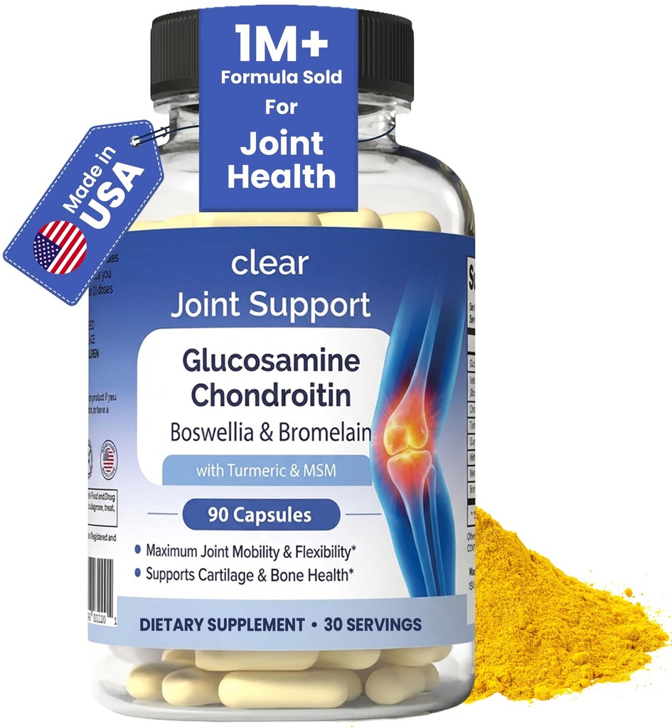Glucosamine Chondroitin MSM配有Turmeric & Boswellia 90 Capsules → 8-in-1 灵活性和流动性联合支助补编 → 男女联合支助补编 – 支持后背,膝盖,hips & Joss