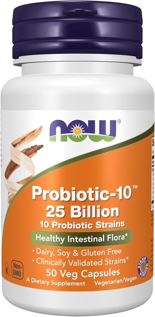 Now Foods Supplements,Probiotic-10TM, 25亿, 配有10个Probiotic Strains, 奶制品, 豆类和Gluten Free, Strain Verifed, 50 Veg Capsules , 配有 10个Probiotic Strains, 乳制品, 豆类和 糖类 , 斯特兰 Verife, 50 Veg Capsules