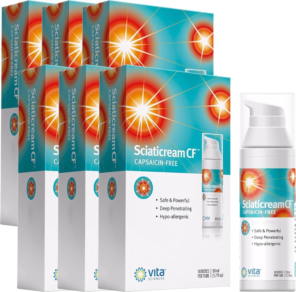 维塔科学 Sciaticream CF:与Arnica, B1, B5, B6, MSM, Aloe和椰子油基. Capsaicin-FREE. 快速动作松动公式 - 包 6
