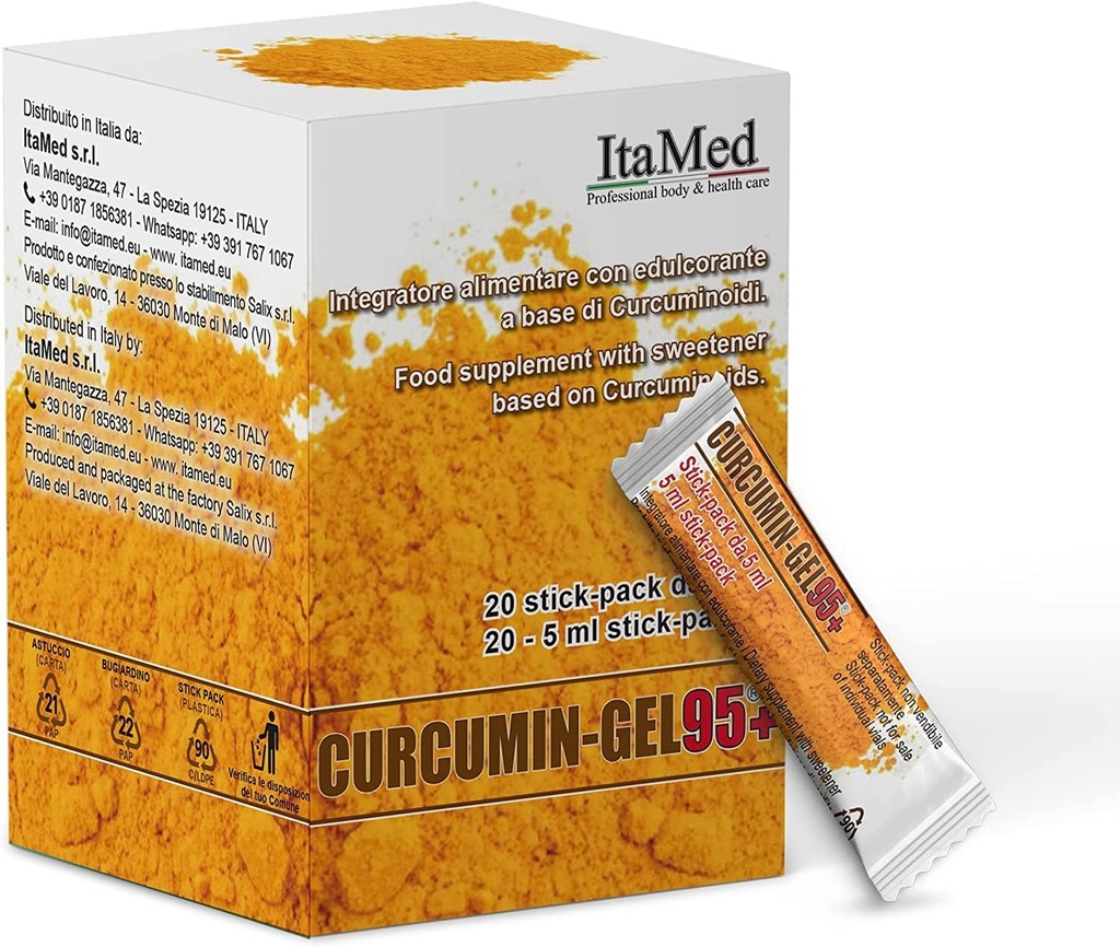 Itamed Turmeric Curcumin Supplement Gel – 95+ Curcumin Powder 配有 HGC-C 复合体,有机配方,20个棒包(每个5ml),增强生物利用率的Turmeric Curcumin