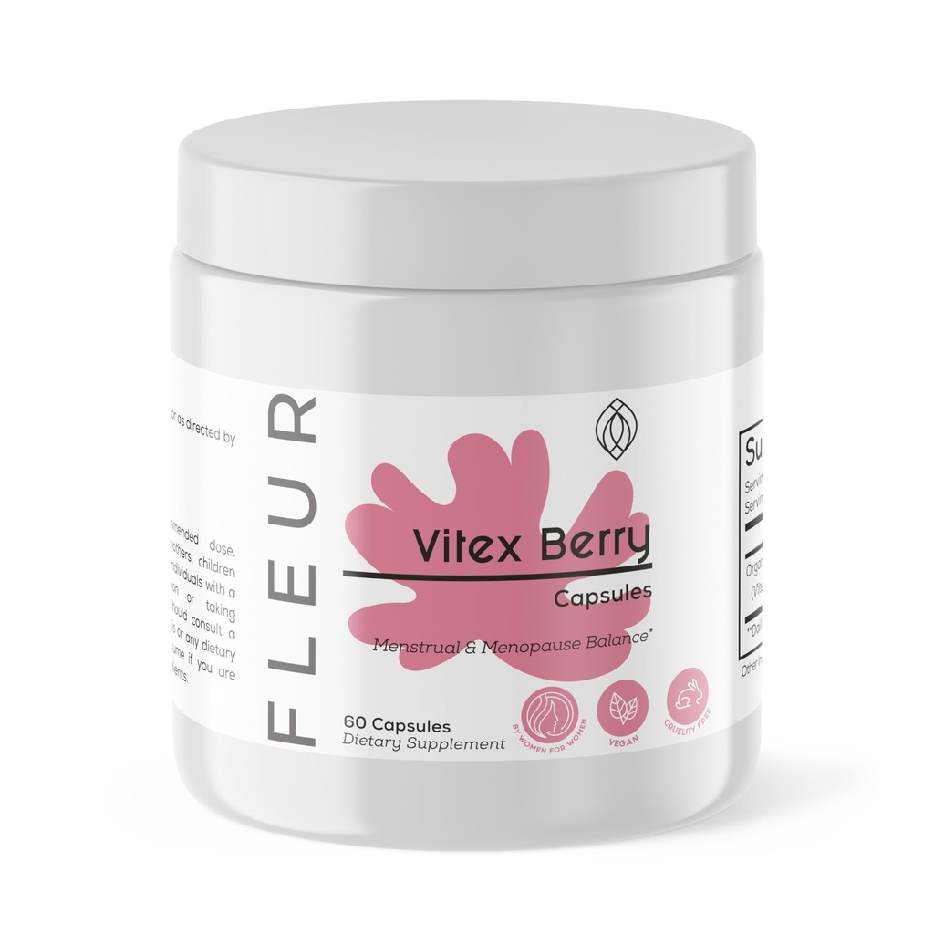 FLEUR Vitex Capsules,《妇女荷尔蒙平衡的Vitex Chasteberry》,PCOS补编,帮助维持月球周期支持、生育率和PMS支持的Progesterone水平,500mg,60Ct