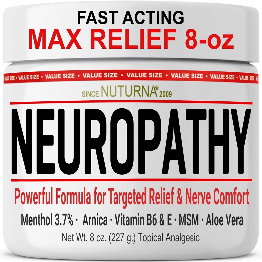 Neuropathy Nerve Relief Cream - 快速代理 Max Relief for Feet Hands Legs back - 超强 Menthol Arnica Aloe Vera MSM, Soothing Nerve Neve Comfort Relief, 超级大调8 oz