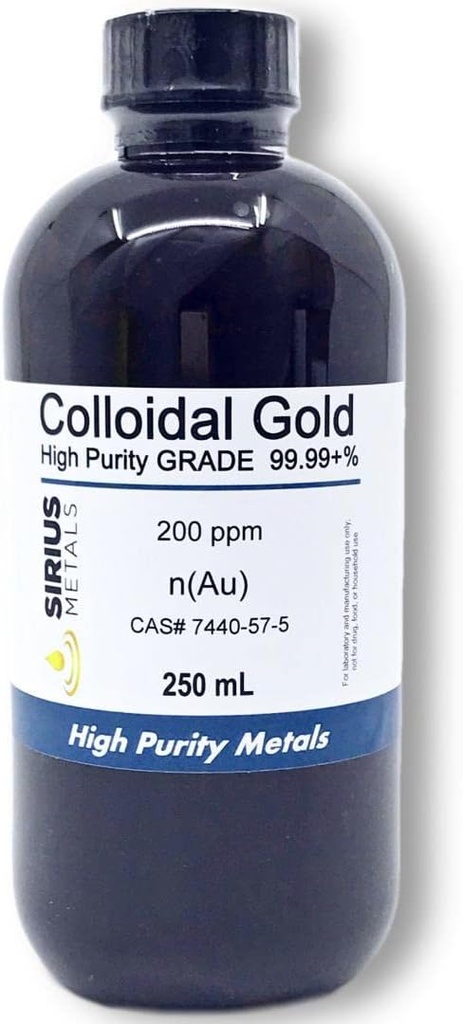 True Colloidal Gold – 200 ppm - 250 mL (8.45 Fl Oz) in Clear BPA-无塑料瓶