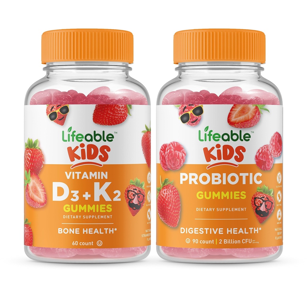 活生生的维生素D3 + 维生素K2 Kids + Probiotic 2 亿 CPU Kids, Gummys Bundle - Great Tasting, Vitamin Supplement, Gluten Free, GMO Free, Chewwable Gummy (英语).