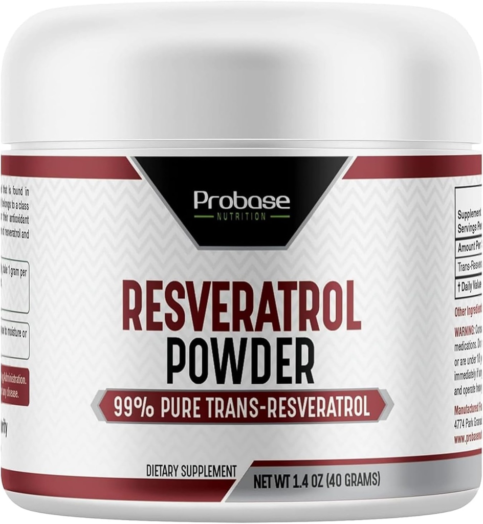 Probase营养 Trans Resveratrol补充剂,高纯度Resveratrol 年龄支助粉,40天供应,40克