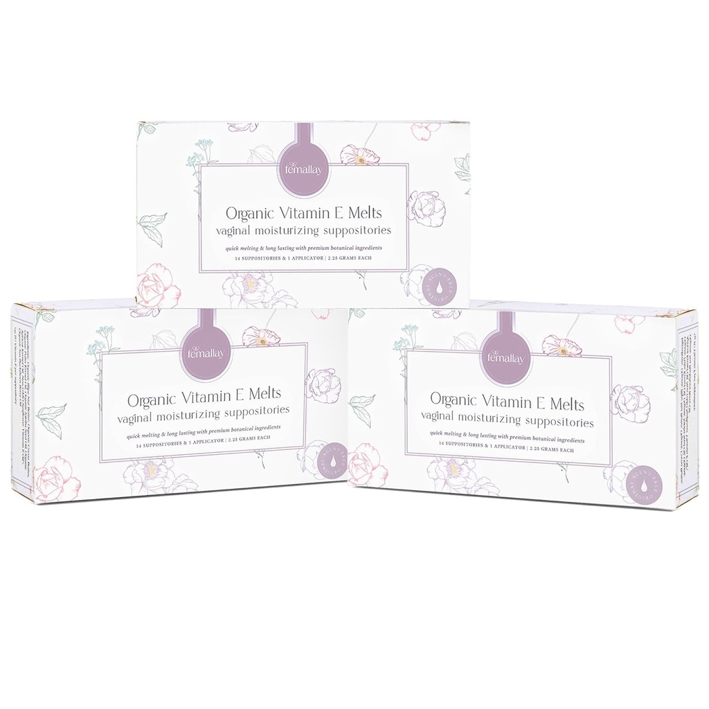 Femallay 有机维生素E 阴道熔化剂 - 3 Pack - 抗更年期干燥和刺激剂 - 14 Counter + 应用剂