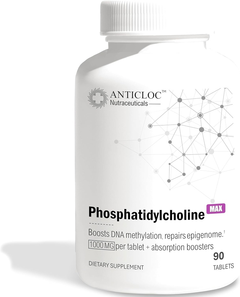 Premium Phosphatidylcholine PC 1000MG Per Tablet → 90天供应 → 5X Ultra吸收 → 最大强度 → Boosts 甲基化和Epigenome 健康 → 抗衰老 → 大脑健康和活体功能
