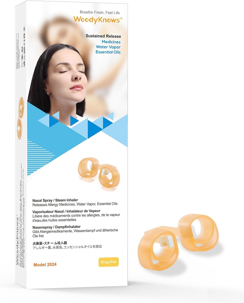 WoodyKnows Nasal Spray/Steam Inhaler, 用于Gentle, 舒适,长期扩散的新型号 通用鼻涕喷雾设备 → 便携式基本石油喷雾器(L 3Pack)