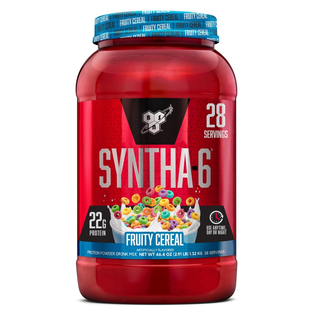 BSN SYNTHA-6 蛋白质粉末,含6克纤维,Whey蛋白,Micellar Casein,牛奶蛋白溶液混合剂,5g脂肪,水果玉米,28种服务(包装5月Vary)