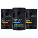 体育研究 1250 mg Omega 3 Burpless Fish Oil - 野生阿拉斯加 Pollock - (90 counter), 高发性 Vegan Vitamin C 1000 mg (240 counter) + Vegan 5000iu Vitamin D 配100 mcg Mk7 Vitamin K (60 counter)