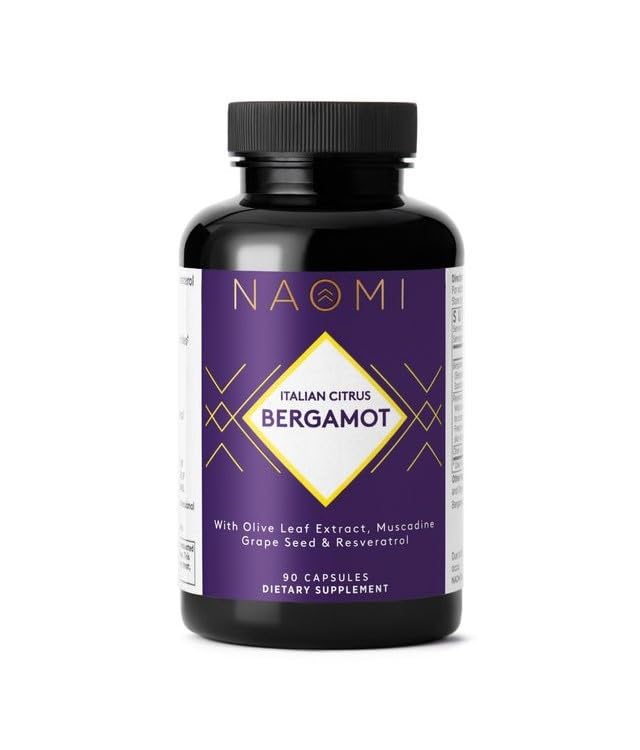 NAOMI 意大利Citrus Bergamot 500mg + Resveratrol, Award-Winning心脏病学家Dvlpd, 支持正常胆固醇与健康细胞功能,7 关键多酚,Resveratrol和橄榄叶,90天供应