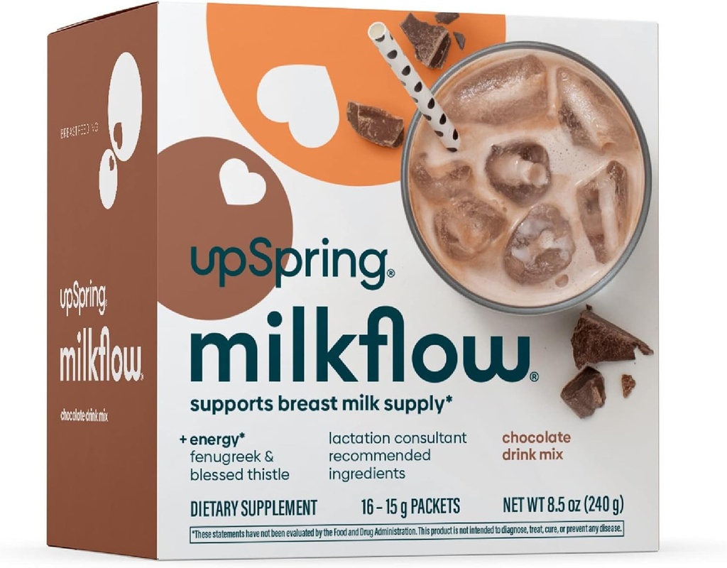 UpSpring 牛奶流 能量 母乳喂养 补充饮料 与 Fenugreek , 巧克力火焰, 乳液补充剂 支持母乳供应和B维生素, 16 饮料混合剂